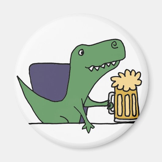Aimant Drôle Vert T-Rex Dinosaure Boire Bière (Devant)