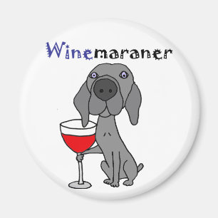 Aimant Drôle Weimaraner Chien Boire du vin rouge