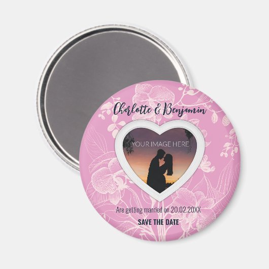 Aimant Du coeur rose | MARIAGE | Enregistrer La Date (Recto/Verso)