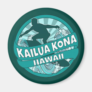 Aimant du logo de surfer turquoise Kailua Kona Haw
