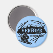 Aimant du logo du ski bleu Verbier Suisse (Recto/Verso)
