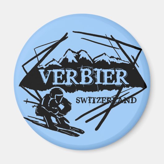 Aimant du logo du ski bleu Verbier Suisse (Devant)