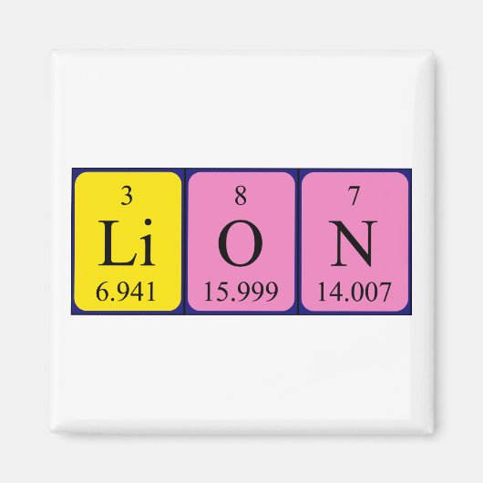 Aimant du nom périodique de la table Lion (Devant)