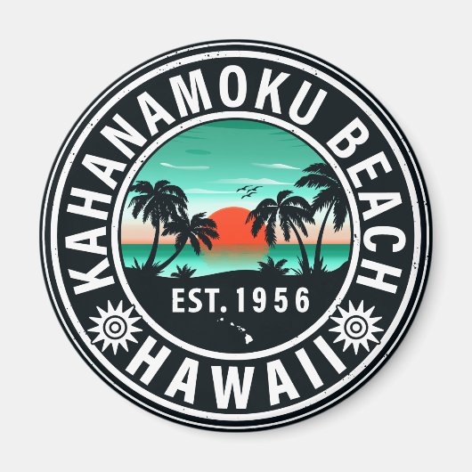 Aimant Duke Kahanamoku Beach Hawaii Retro Sunset Souvenir (Devant)