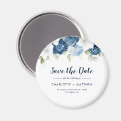 Aimant Dusty Blue Floral Greenery Wedding Enregistrer la  (Recto/Verso)