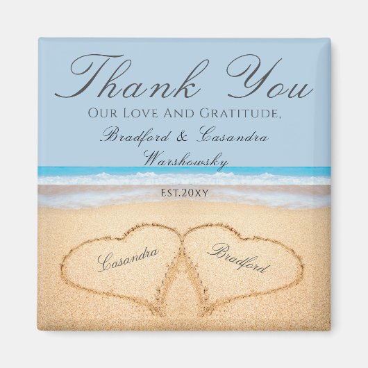 Aimant Dusty Blue Mariage 2 Coeurs sur le sable mariage p (Devant)