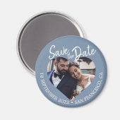 Aimant Dusty Blue Photo Modern Script Save the Date (Recto/Verso)