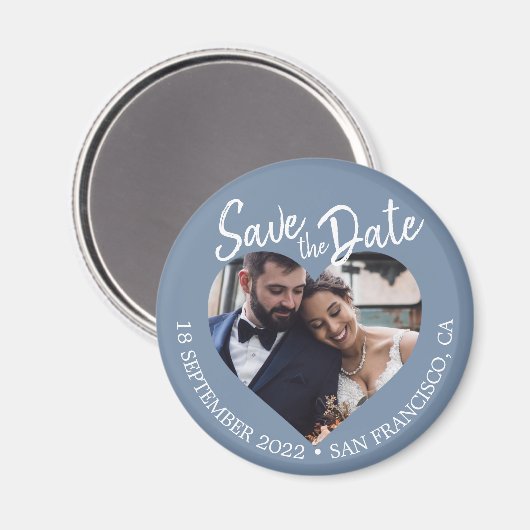 Aimant Dusty Blue Photo Modern Script Save the Date (Recto/Verso)