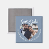 Aimant Dusty Blue Photo Modern Script Save the Date (Recto/Verso)