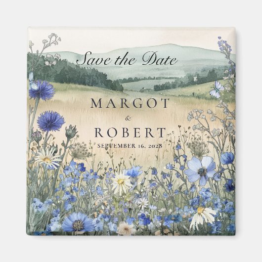 Aimant Dusty Blue Wildflower Meadow Save The Date (Devant)