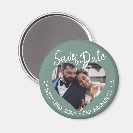 Aimant Dusty Green Photo Modern Script Save the Date (Recto/Verso)
