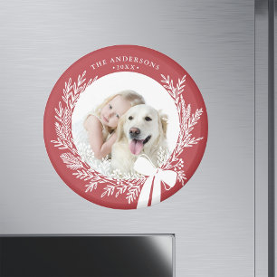 Aimant Dusty Red & White Simple Christmas Wreath Photo