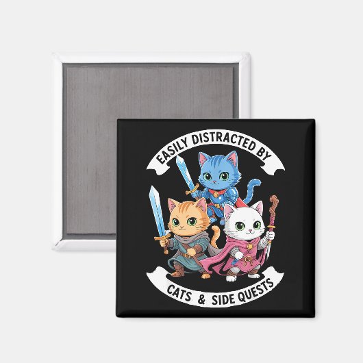 Aimant Easily Distracted By Cats & Side Quests Funny (Recto/Verso)