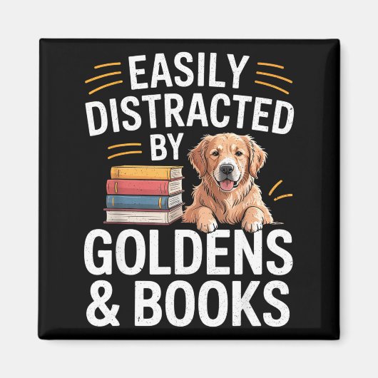 Aimant Easily Distracted By Goldens &amp; Books - Golden  (Devant)