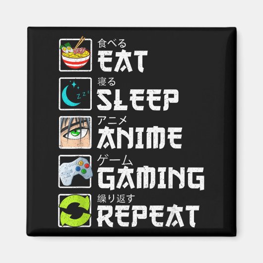 Aimant Eat Sleep Anime Gaming Repeat Kawaii Otaku Anime M (Devant)