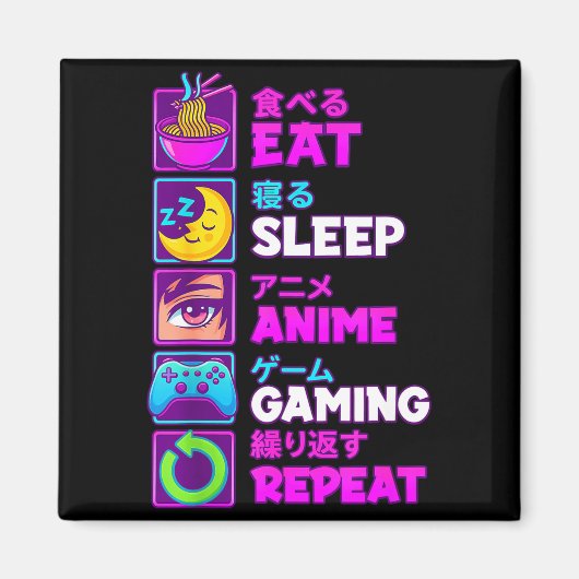 Aimant Eat Sleep Anime Gaming Repeat Kawaii Otaku Anime M (Devant)