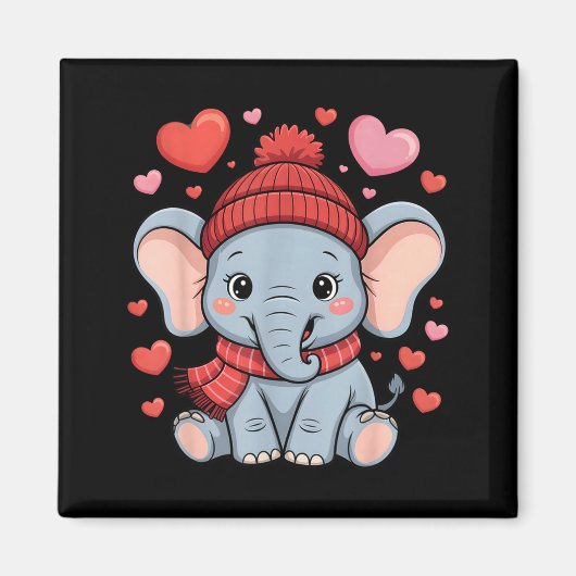 Aimant Écharpe d'hiver de la Saint-Valentin cœurs éléphan (Devant)