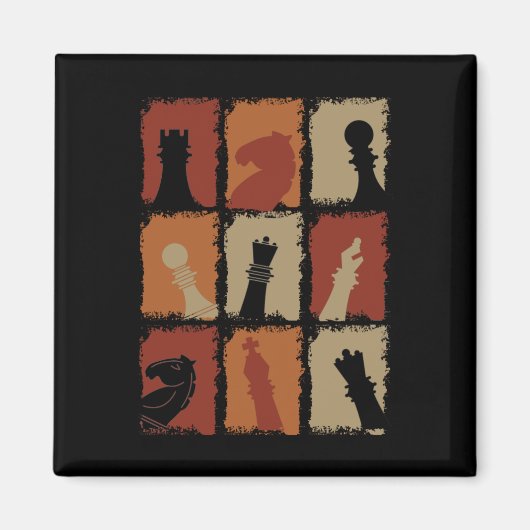 Aimant Échecs - Pièces d'échecs Retro (Devant)