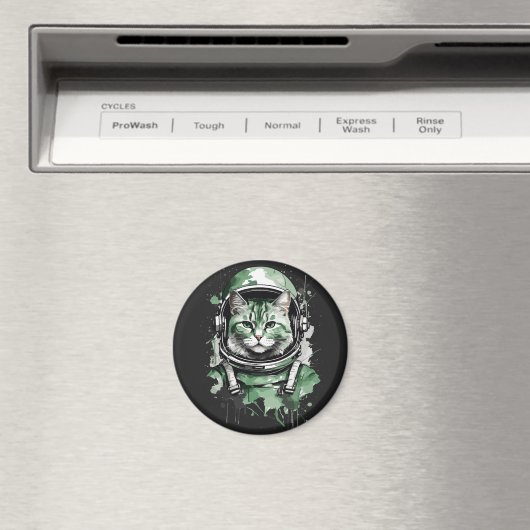 Aimant Éclat de chat de l'astronaute vert (In Situ (Lave-vaisselle))