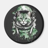 Aimant Éclat de chat de l'astronaute vert (Devant)
