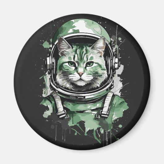 Aimant Éclat de chat de l'astronaute vert (Devant)