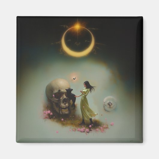 Aimant Eclipse Prêtre Lune Occulte Dark Witchk AI Art (Devant)