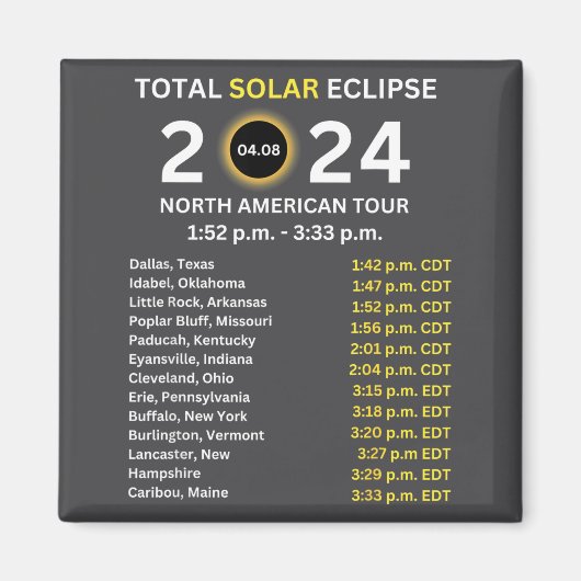 Aimant Éclipse solaire totale 2024 Chemin de l'éclipse du (Devant)