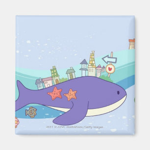 Aimant École des poissons nageant dans la ville