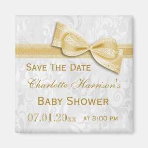Aimant Économies blanches de baby shower d'arc de damass