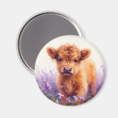 Aimant Écossais Highland Vache Calf Violet Fleurs sauvage (Recto/Verso)