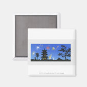 Aimant Écran de feu et silhouette de pagode (Recto/Verso)