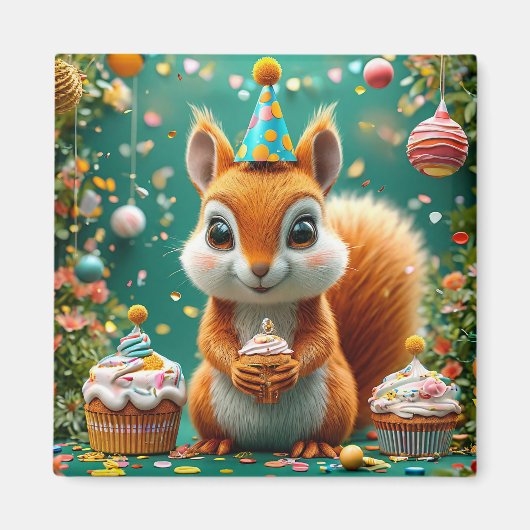 Aimant Écureuil adorable d'anniversaire (Devant)