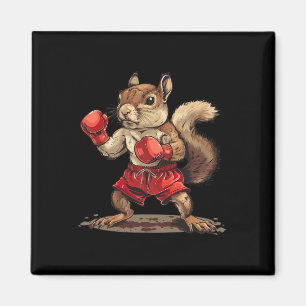 Aimant Écureuil boxant avec gants de boxe Kickboxing Drôl