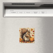 Aimant Écureuil d'automne avec Citrouille et Feuille en c (In Situ (Lave-vaisselle))