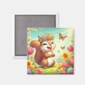 Aimant Écureuil du printemps mignon et heureux (Recto/Verso)