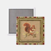 Aimant Écureuil rouge mignon sur Faux Jute Burlap Texture (Recto/Verso)
