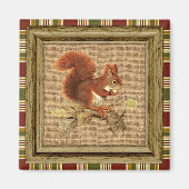 Aimant Écureuil rouge mignon sur Faux Jute Burlap Texture (Devant)