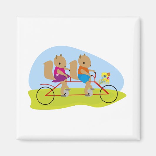 Aimant Écureuils en vélo tandem (Devant)