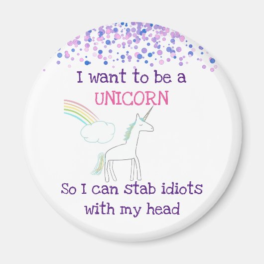 Aimant Edgy Unicorn avec arc en ciel et Confetti Funny (Devant)
