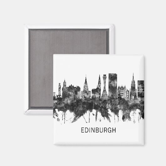 Aimant Edinburgh Scotland Skyline BW (Recto/Verso)