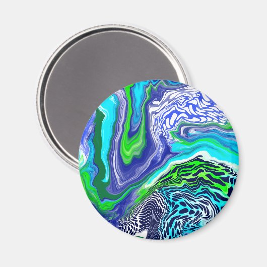 Aimant Effet marbre bleu et vert Fluid Art (Recto/Verso)