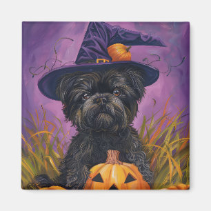 Aimant Éffrayant Affenpinscher Halloween sorcière et Citr