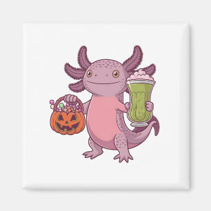 Aimant Éffrayant Axolotl Holding Matcha et traiter Hallow