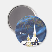 Aimant Église de Noël enneigée Amen (Recto/Verso)