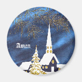 Aimant Église de Noël enneigée Amen (Devant)
