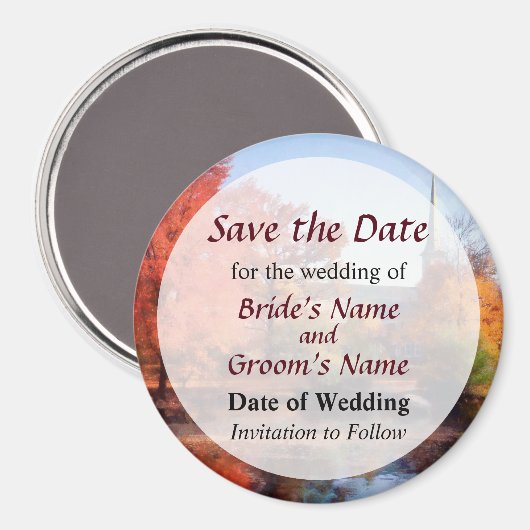 Aimant Église en automne Enregistrer la date (Recto/Verso)