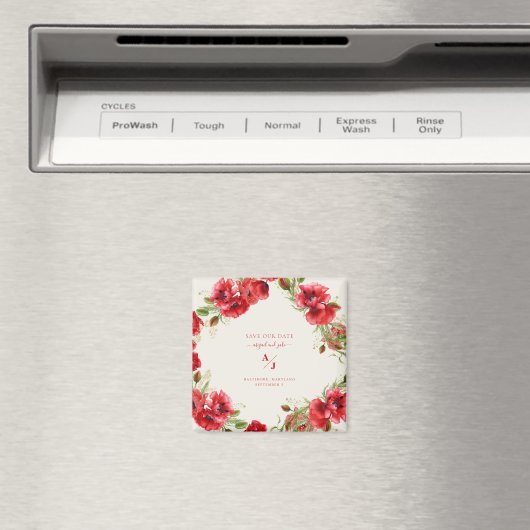 Aimant Élégance en Mariage Crème Rouge Sauvez notre date (In Situ (Lave-vaisselle))