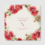 Aimant Élégance en Mariage Crème Rouge Sauvez notre date<br><div class="desc">Élégant. "Save the date" pour mariage. Rouge et crème. Floral. Géométrique. Magnet.</div>