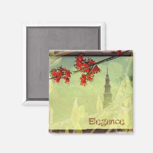 Aimant Élégance en vert clair et rouge (Recto/Verso)