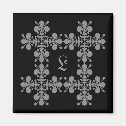 Aimant Élégance gothique fleur de lis damask monogramme (Devant)